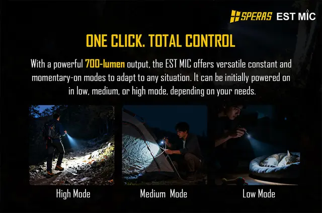 SPERAS ESTMIC Lommelykt 700 Lumen, 138 meter kastelengde 