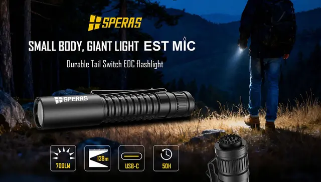 SPERAS ESTMIC Lommelykt 700 Lumen, 138 meter kastelengde 