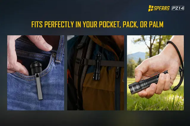 SPERAS PZ14 Lommelykt med zoom 1000 Lumen, 440 meter kastelengde 