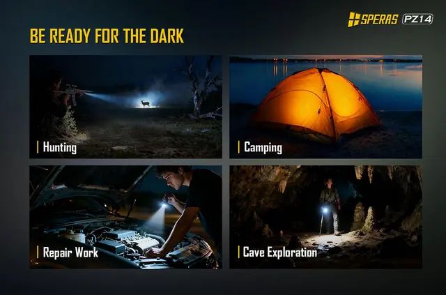 SPERAS PZ14 Lommelykt med zoom 1000 Lumen, 440 meter kastelengde 
