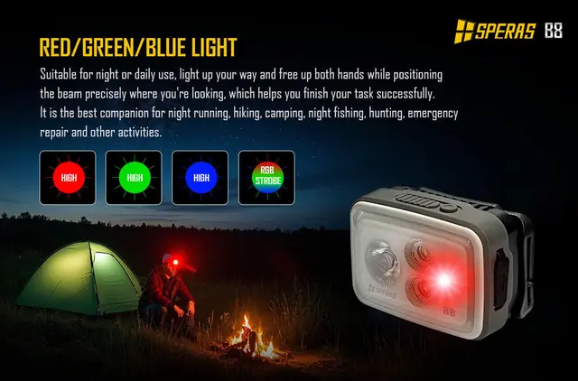 SPERAS B8 hodelykt 700lm, 70 meter kastelengde 