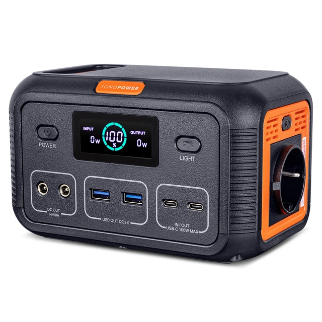Sonopower MPS-100 bærbar strømforsyning 100W, USB/USB-C, 230VAC, 14V DC, Led-lys 