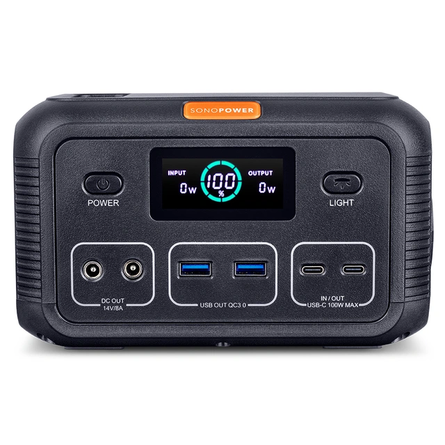 Sonopower MPS-100 bærbar strømforsyning 100W, USB/USB-C, 230VAC, 14V DC, Led-lys 