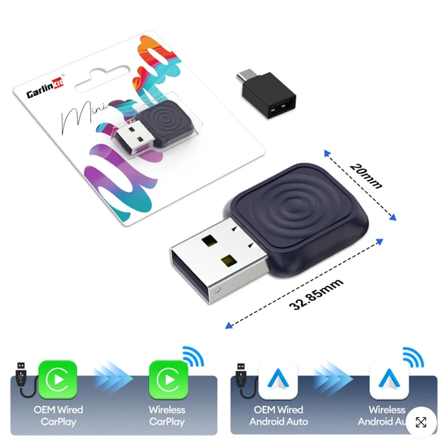 Carlinkit Apple Carplay/Android Auto Kablet-til-trådløs adapter 