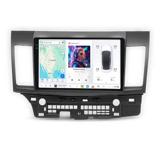 DUDU multimediaspiller med 10,1" skjerm Lancer (2008-2016) m/Rockford System 