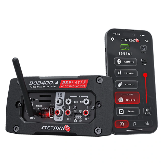 Stetsom BOB400.4 DSPlayer 4x100W RMS 2 Ohm, DSP, Bluetooth, Optisk 