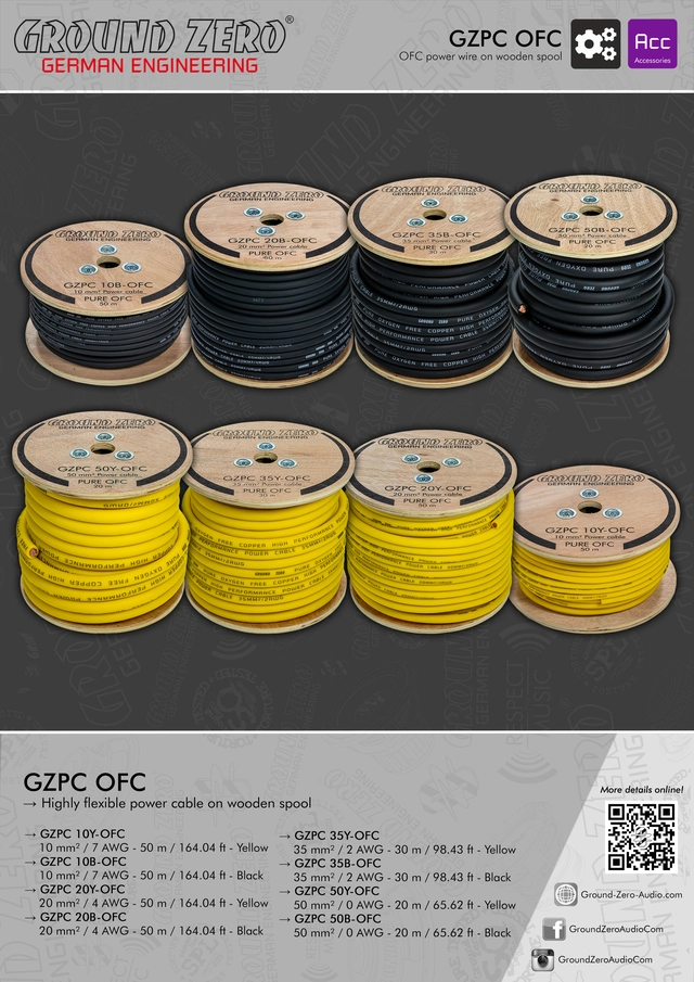 Ground Zero strømkabel OFC 35mm2 Sort 35mm², Sortl, Pris per meter 