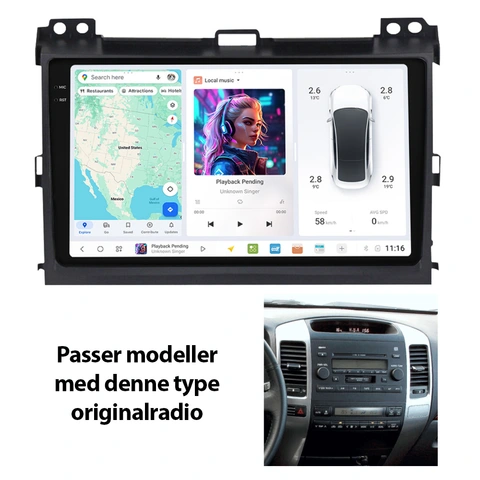 DUDU multimediaspiller med 9,5" skjerm Toyota LC120 (2003-2009) u/Navi m/lydsys