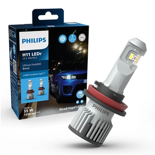 Philips H11 Ultinon Pro6000 Boost LED LED, H11, Godkjent LED pære, 2stk