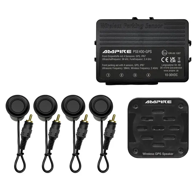 Ampire parkeringshjelp 4 sensorer, lydvarsling og GPS 