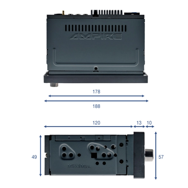 Ampire Smarttelefon radio DAB+, Carplay/Android Auto, USB, AUX 