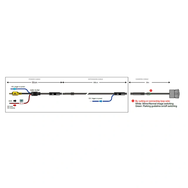 Ampire Mini ryggekamera (CVBS) NTSC, 8 meter kabel, 115° Horisontal 