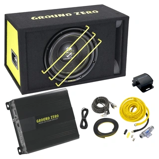 Ground Zero basspakke 12" basskasse, forsterker, kabelsett