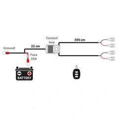 Autoline relésett med fjernkontroll 12/24V,300W Maks, 30A sikring, 2x lamper