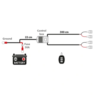 Autoline relésett med fjernkontroll 12/24V,300W Maks, 30A sikring, 2x lamper