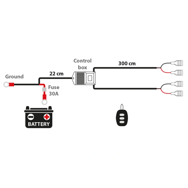 Autoline relésett med fjernkontroll 12/24V,300W Maks, 30A sikring, 2x lamper 