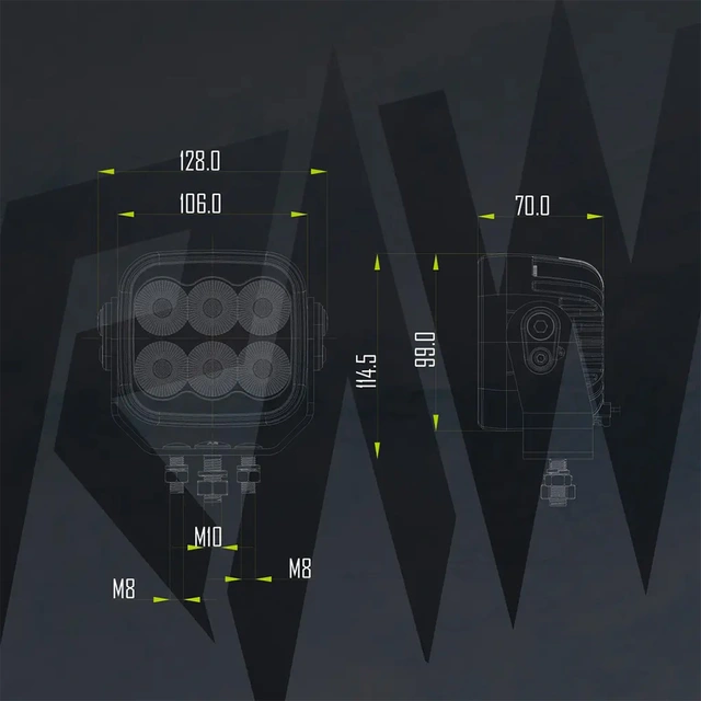 RAWlights NOVO PRO LED arbeidslys 106mm, 3200 Lumen, 60W, No-Glare,per stk 