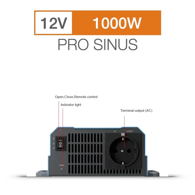 Sonopower strøminverter 1000W 12V->230V, ren sinus 