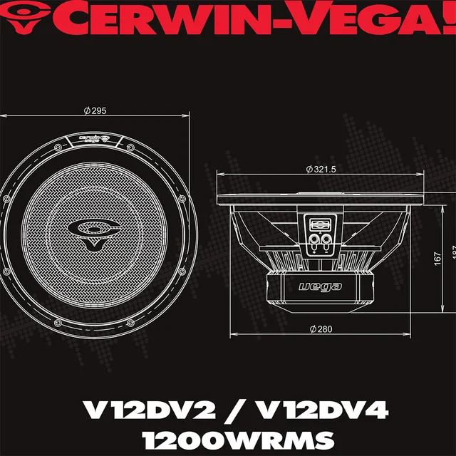 Cerwin Vega V12DV4 12" subwoofer 2x4 Ohm, 1200W RMS, VEGA 2025 Edition 