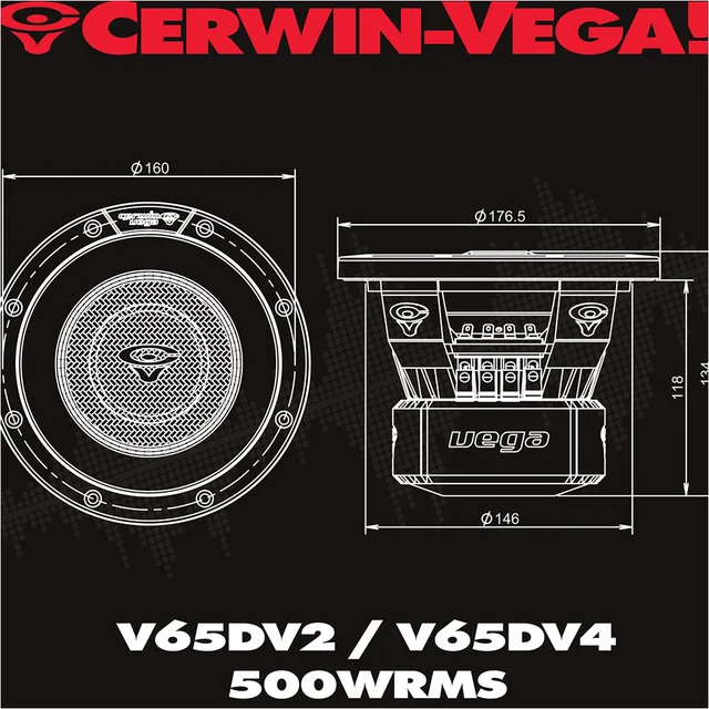 Cerwin Vega V65DV2 6,5" subwoofer 2x2 Ohm, 500W RMS, VEGA 2025 Edition 