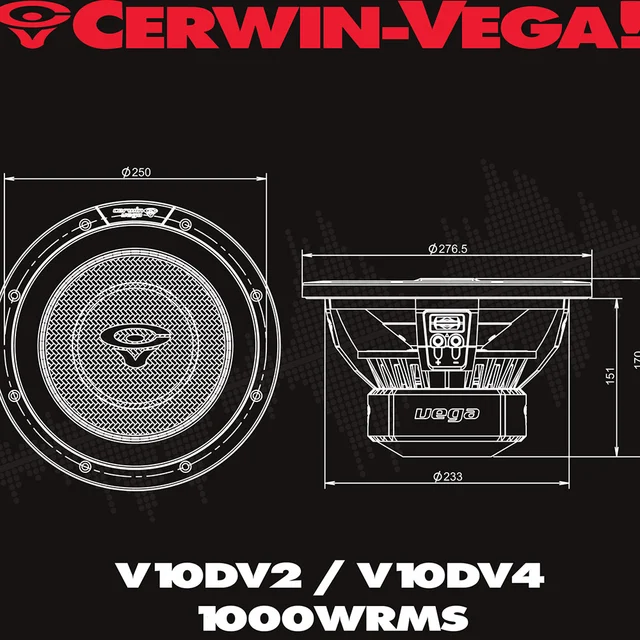 Cerwin Vega V10DV2 10" subwoofer 2x2 Ohm, 1000W RMS, VEGA 2025 Edition 