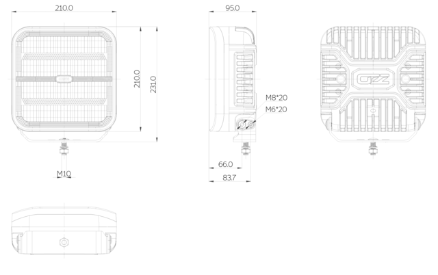 OZZ SQR 9" LED fjernlys, Arctic Edition 9", 12000 Lumen, pos.lys, varsellys 