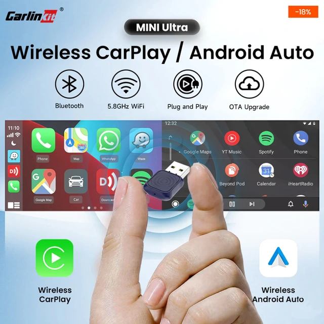 Carlinkit Apple Carplay/Android Auto Kablet-til-trådløs adapter 
