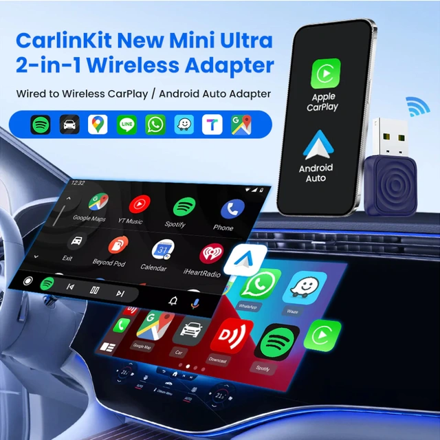 Carlinkit Apple Carplay/Android Auto Kablet-til-trådløs adapter 