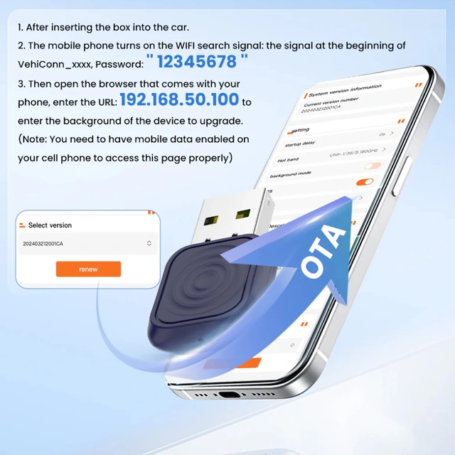 Carlinkit Apple Carplay/Android Auto Kablet-til-trådløs adapter 