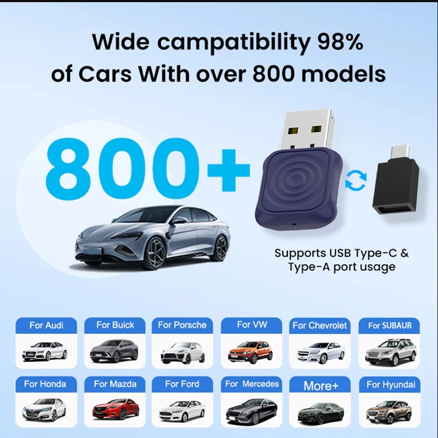 Carlinkit Apple Carplay/Android Auto Kablet-til-trådløs adapter 