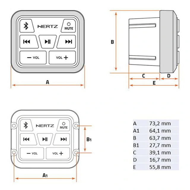 Hertz HMR BT Bluetoothmottaker/styring IP67, Bluetooth, Linjeutgang 