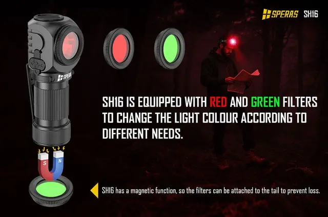 SPERAS SH16 hodelykt 1650lm, 355 meter kastelengde 