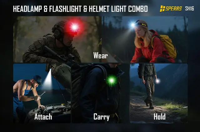 SPERAS SH16 hodelykt 1650lm, 355 meter kastelengde 