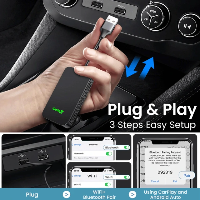 Carlinkit Apple Carplay/Android Auto Kablet-til-trådløs adapter 