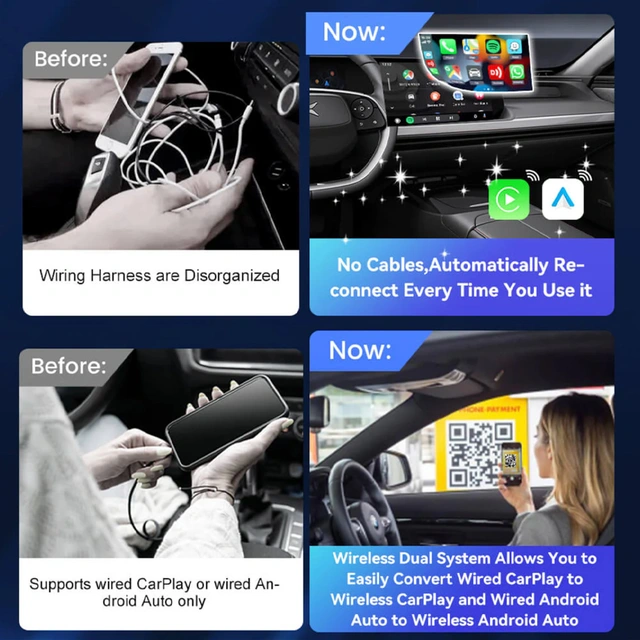 Carlinkit Apple Carplay/Android Auto Kablet-til-trådløs adapter 