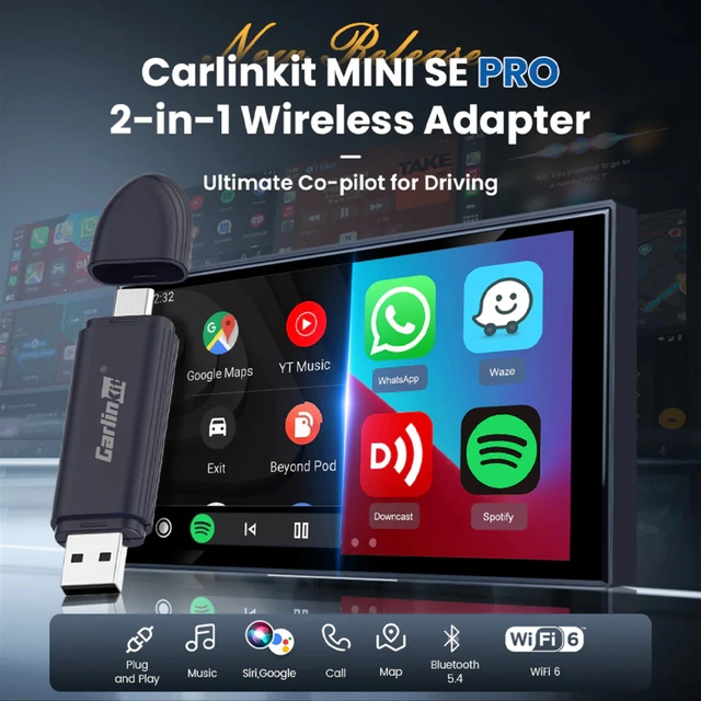 Carlinkit Apple Carplay/Android Auto Kablet-til-trådløs adapter 