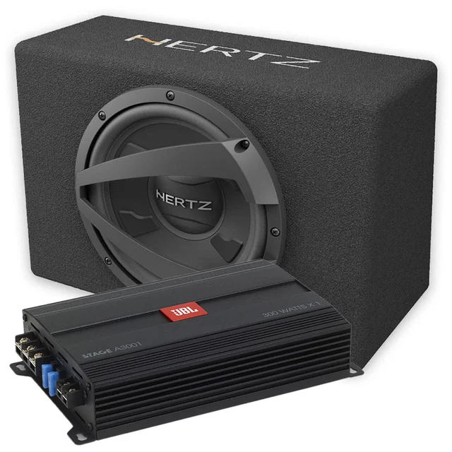 JBL / Hertz Basspakke 12" sub i kasse, 300W monoblokk 