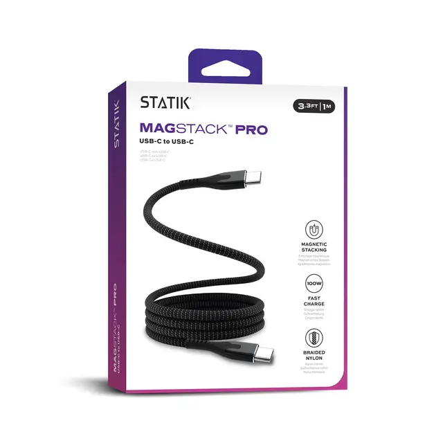 Statik Magstack Pro Sort USB-C (han) -> USB-C (han), 1 meter 