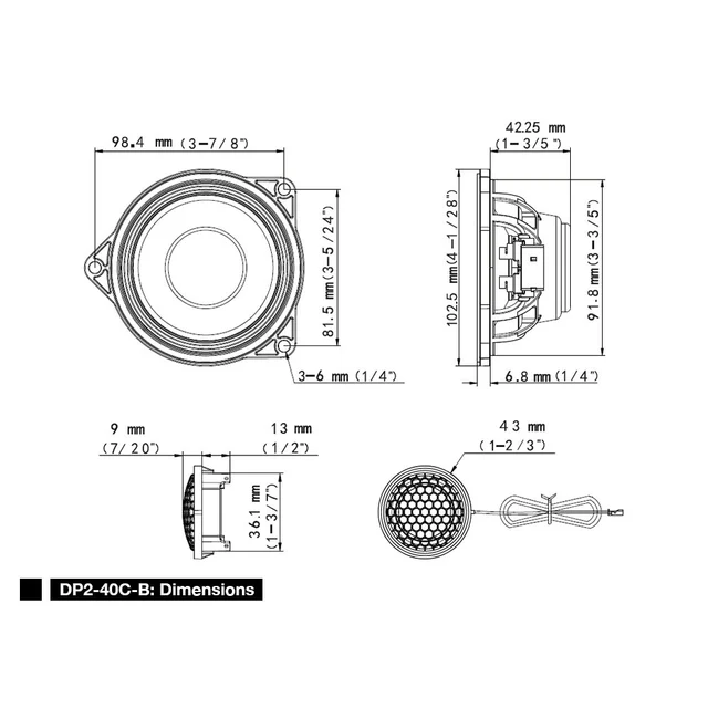 Alpine DP2-40C-B 4" komponentsett 4", 50W RMS, 100W Maks, BMW 