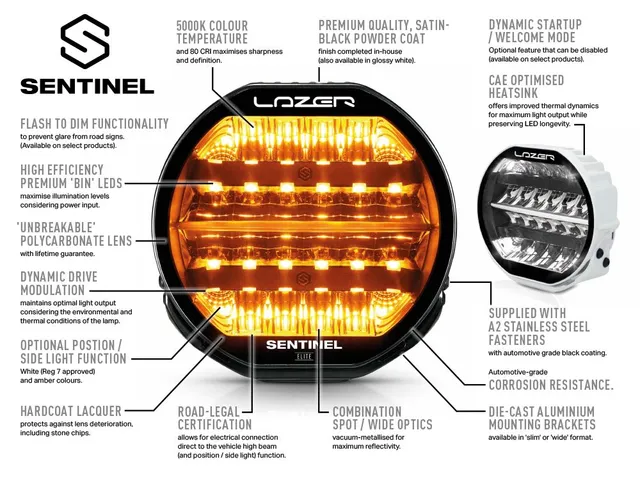 Lazer Sentinel 9" Highline White 17020 Lumen, 130W, pos.lys 