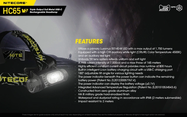Nitecore HC65 v2 LED hodelykt 165m, 1750 Lumen, LED 