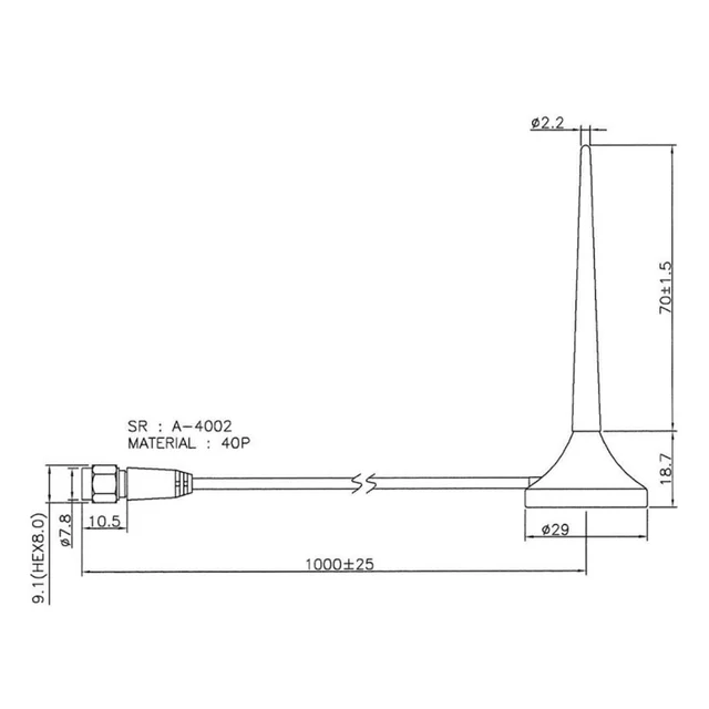 Magnetfotantenne 698-2700Mhz 698-2700MHz, 1meter kabel, SMA 