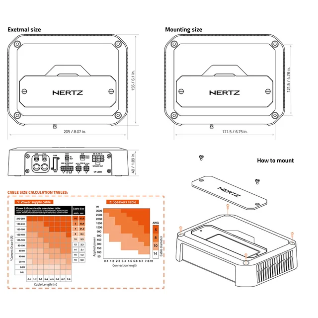 Hertz CP 4.800 4-kanals forsterker Cento Power, 4x190W i 2 Ohm, Klasse D 