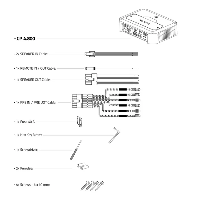Hertz CP 4.800 4-kanals forsterker Cento Power, 4x190W i 2 Ohm, Klasse D 