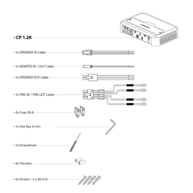Hertz CP 1.2K monoforsterker Cento Power, 1200W RMS i 2 Ohm, Klasse D 