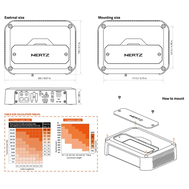 Hertz CP 1.700 monoforsterker Cento Power, 700W RMS i 2 Ohm, Klasse D 