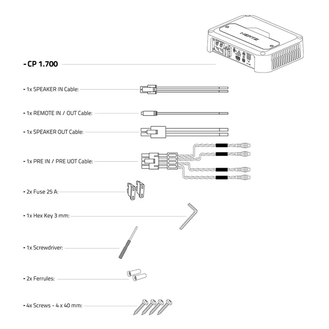 Hertz CP 1.700 monoforsterker Cento Power, 700W RMS i 2 Ohm, Klasse D 