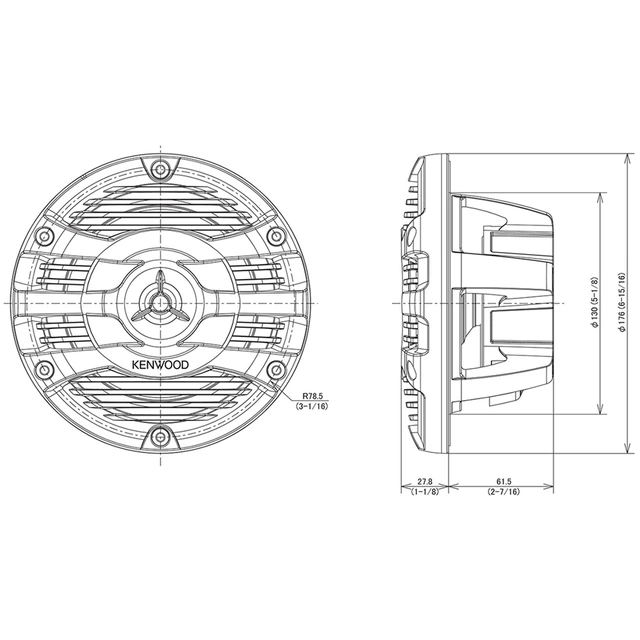 Kenwood KFC-1653MRW 6,5" marinehøytt. 50W RMS, 150W Maks, 4 Ohm 