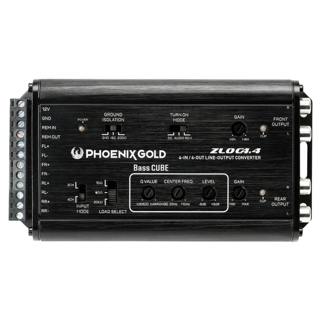 Phoenix Gold ZLOC 4.4 m/Bass CUBE Høy til lavnivå adapter, 4-kanals. 