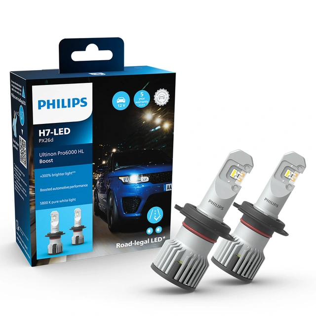 Philips H7 Ultinon Pro6000 Boost LED LED, H7, Godkjent LED pære, 2stk 